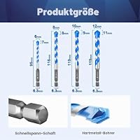 BRSCHNITT Beton Bohrer Fliesenbohrer - Steinbohrer Bohrer Set mit Sechskantschaft Universalbohrer für Beton, Weiche Fliesen 6mm*4/8mm*2/10mm*2/12mm*2 – Ansicht 2