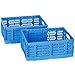 PAG-Mass Heavy Duty Plastic Milk Crates for Storage, 4-Pack Stackable Storage Bins for Organizing, Collapsible Storage Basket with Handle for Groceries, Suitable for Home Office School Store, Blue