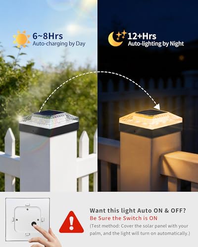 ROMANJOY IP65 4x4 Solar Post Cap Lights Outdoor for Wood/Vinyl Posts, 2Pack - image 3