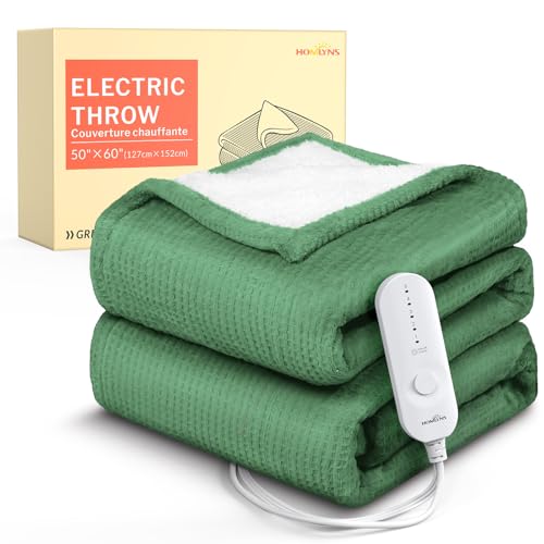HOMLYNS Heated Throw Blanket, 5 Heat Settings, 3 Hours Timer, Green