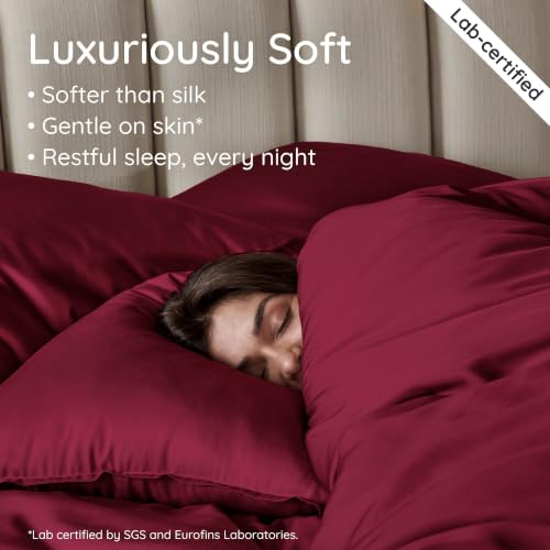 Image of Bambaw 100% Viscose Derived from Bamboo Duvet Cover King Size - 3 Piece Cooling Duvet Cover Set, Super Soft Duvet Cover King Size, Breathable Duvet Cover King, Soft Bedding, No Comforter (Burgundy)