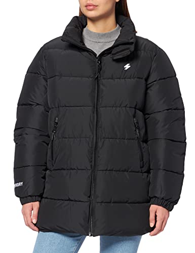 Image of Superdry Women's Longline Sports Puffer Jacket, Black, S