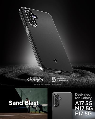 Image of Spigen Essential Sand Blast | Samsung Galaxy M17 5G /F17 5G /A17 /A17 5G Case [Air Cushion Protection] [Flexible] Galaxy M17 5G /F17 5G /A17 /A17 5G Back Cover | TPU - Matte Black