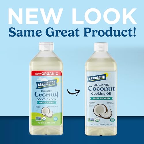 Image of Carrington Farms Organic Liquid Coconut Cooking Oil, 32 Fl Oz -Unflavored, Unscented, High Smoke Point, MCT-Rich, No Trans Fat - For Cooking, Sauteing, Frying & Baking - Gluten Free, Non-GMO, Hexane Free, BPA Free Bottle