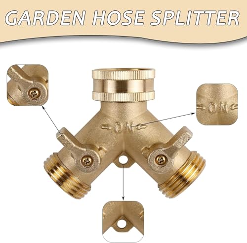 Image of Triumpeek 3 /4 inch Brass 2 Way Hose Splitter, Brass 2 Way Garden Hose Connector with 2 Pcs Garden Hose Coiled Spring Protectors and 6 Rubber Washers