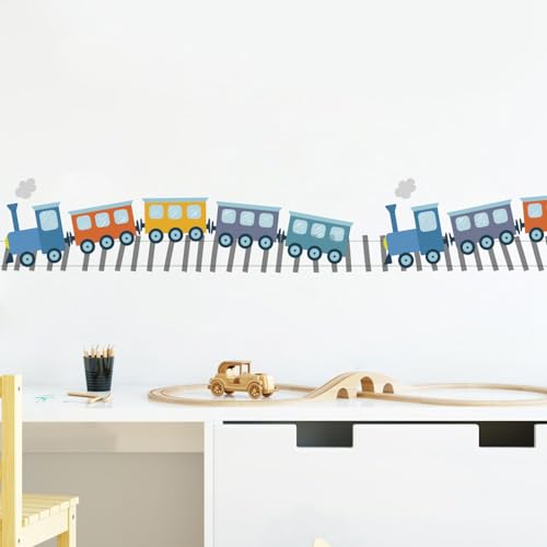 Image of Colorful Train Wall Stickers for Kids Baby Wall Stickers for Kids Room Bedroom Playroom Nursery Living Room Decor Wall Art Wall Decoration Boho-Self-Adhesive