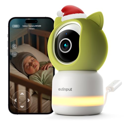 Outinput 2K 4MP Smart Baby Monitor - 355° PTZ WiFi Baby Monitor with Camera and Night Vision, Cry Detection, Motion Sensor & Tracking, Feeding Reminder, 2 Way Talk, Lullabies, APP Control Baby Camera