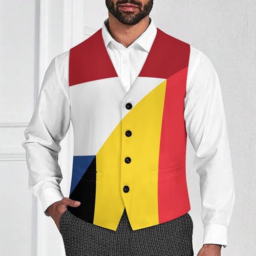 Flag of The Netherlands And Belgium Mens Suit Vests V-Neck Casual Vest Dress Formal Tuxedo Wedding Waistcoat3