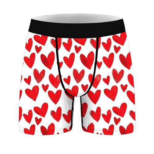Boxer Briefs for Men Underwear Soft Breathable Comfortable Valentine's Day Underwear Funny Sexy Heart Print Trunks