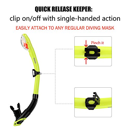Aegend Dry Snorkel Green, Easy-Breath Free Diving Snorkel For Snorkeling Scuba Diving Freediving Swimming, With Top Dry Valve And Food-Grade Silicone Mouthpiece For Adult Youth #TOP4