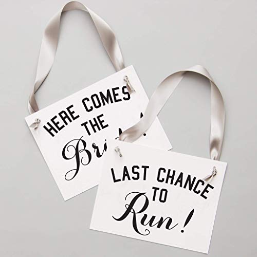 Set Of 2 Wedding Signs For Ring Bearers & Flower Girls | Here Comes The Bride And Last Chance To Run Funny Ceremony Banners (Here Comes The Bride + Last Chance To Run) #TOP5