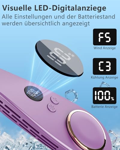 Image of Personal Neck Fans that Blow Cold with Cooling Plate, Wearable Around Bladeless Cooling Device, Rechargeable Head Neck Coolers for Kids Women Men Extremely Hot Weather Outdoor Indoor, Purple