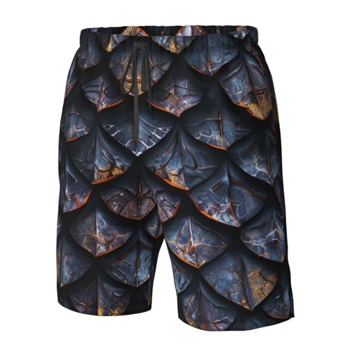 Men's Quick Dry Swim Shorts Dragon Scales Fantasy Style Dark Brown Black Beach Trunks with Pockets4