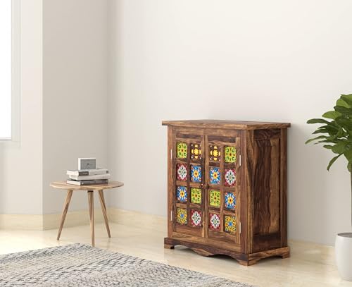 Image of SHIKHA WOOD CRAFT Solid Sheesham Wood Sideboard Cabinet with 2 Door Storage | Wooden Kitchen Cabinet, Crockery Unit, Dining Room Organizer, Living Room Storage Furniture (Natural Finish)