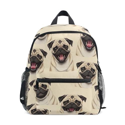 Backpack for Toddler Boys Girls, Pugs Facial Expressions Travel Bookbag with Name Tag Small Kids Backpacks, 3-8 Years