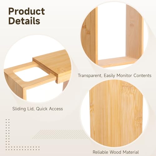 Image of 2 Pcs Wooden Cereal Storage Boxes, 8.7 x 6.8 x 3.1 in Dry Food Dispenser with Slide Lid, Visible Window, Wood Food Storage Container for Kitchen, Pantry Organization