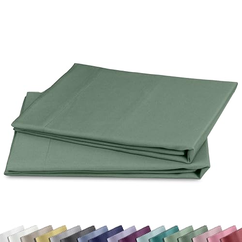 California Design Den 100% Cotton Pillowcases Queen Size Set of 2 Standard/Queen Size Pillowcases - Soft Sateen Weave Cases Fits Queen and Standard Size Pillows - Pine Green