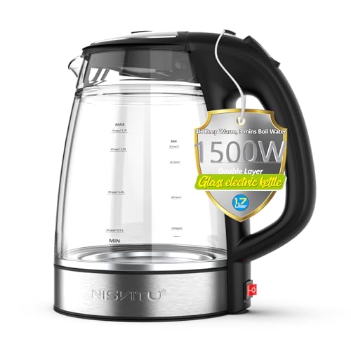 NISVITU Glass & Stainless Steel Cordless Electric kettle