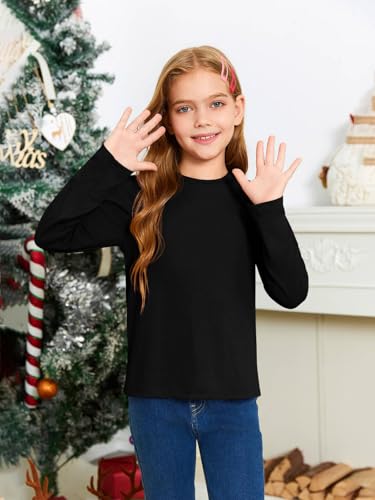 Haloumoning Girls Long Sleeve T Shirts Kids Fall Tops Crewneck Basic Tees 5-14Y3