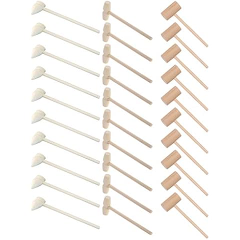 30 Pack Wooden Crab Mini Hammer for Chocolate, Crab Lobster Mallets Seafood Shellfish Crab Hardwood Hammer Craft Toys for Kids (3 Size - 140 * 42MM, 150 * 38MM, 42MM*20MM) Cover