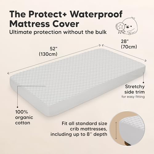 Image of 2-Pack Waterproof Crib Mattress Protector Cover Fitted - Quiet Baby Crib Mattress Pad Sheets, 52 inch x 28 inch Soft Quilted Cotton Baby Sheet, Machine Washable, Easy Fit, Durable (Pearl Gray /Quin)