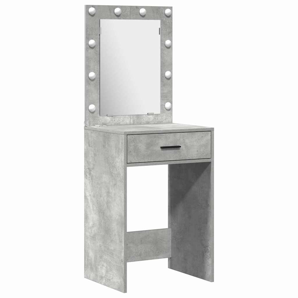 Zestaw toaletek z lustrem LED, 2-częściowy, szary beton, materiał drewnopochodny, z drzwiami, szufladą, regałem i źródłem zasilania USB, do sypialni, garderoby i łazienki, organizer do