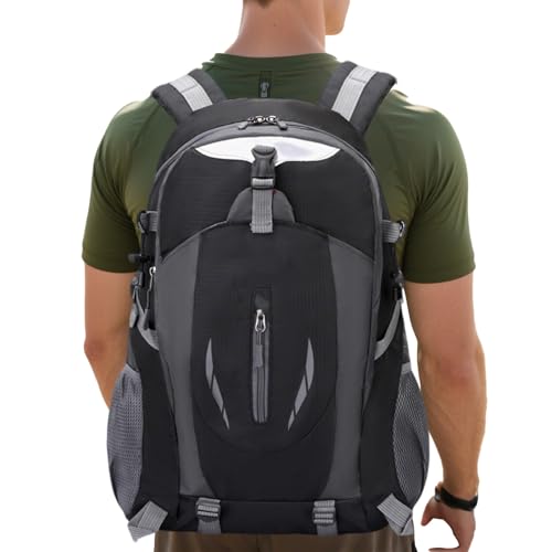 Mochila masculina de caminhada, mochila de viagem de 40 L, organizador de armazenamento, mochila grande para homens e mulheres, ao ar livre, ciclismo, Preto, Refer to description