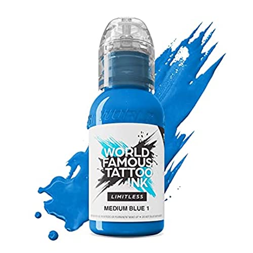 World Famous Tattoo Ink Limitless - Medium Blue 1 - Professional Tattoo Ink & Tattoo Supplies - Skin-Safe Permanent Tattooing in Bold Shades - Vegan & Non-Toxic (1 oz)