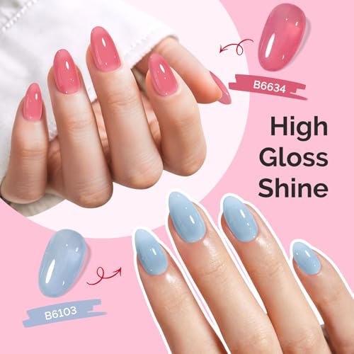 Image of MelodySusie Jelly Gel Nail Polish Set,6PCS Milky or Jelly Texture,Pastel Sea Breeze Colors Soak Off UV LED Light Cure or Salon Manicure and Nail Art DIY at Home 15ML