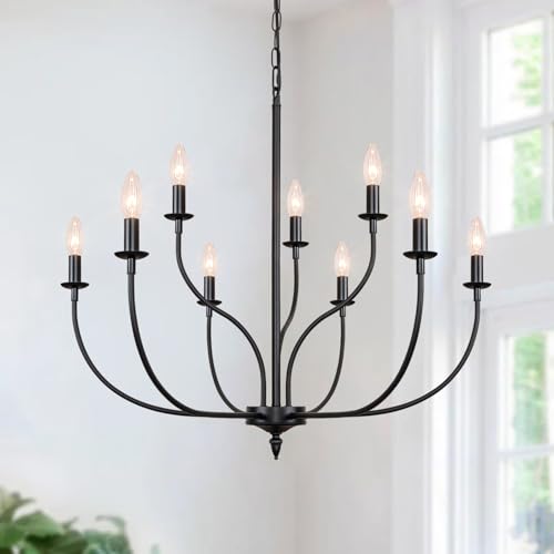 Rviezza Black Chandelier, 9-Light Farmhouse Chandelier for Dining Room Lighting