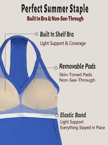 Danysu Double Lined Tank Top with Built in Bra for Women Summer Tops Racerback V Neck Tank Tops Royal Blue S