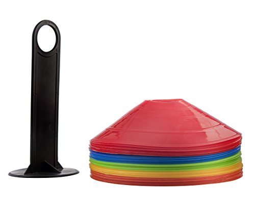 Prextex 40-Pack Soccer Cones W/Holder | Sports, Athletic, Football, Basketball, Soccer Training Equipment Flat Disc Cone | Safety Cones Drills, Kids Agility Practice, Game Coaching | Indoor&Outdoor #TOP2