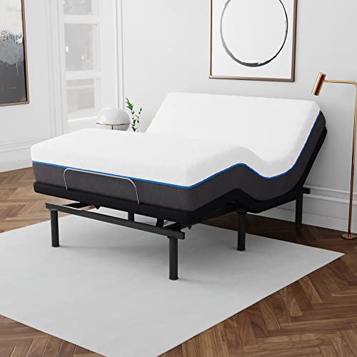 Image of Blissful Nights e3 Queen Adjustable Bed Base Frame with 12 inch Plush Gel Infused Memory Foam Mattress