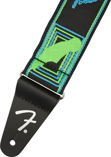 Fender Neon Monogrammed Guitar Strap, 2In, Blue/Green #TOP1