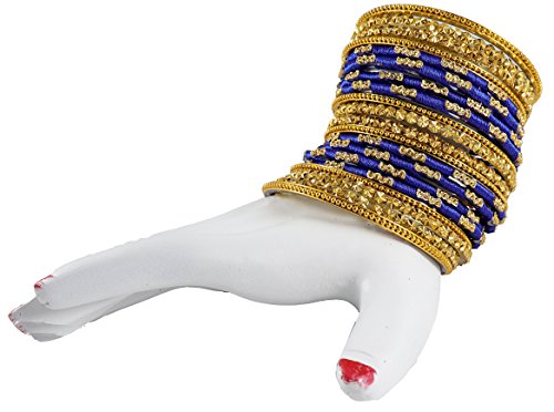 Image of NMII Royal Blue Color Silk Thread & Glass Bangles Set For Girls & Women (Royal Blue,2.4)