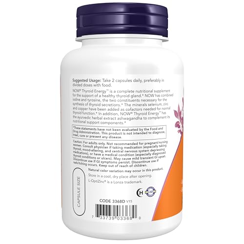 Image of NOW Foods Supplements, Thyroid Energy, Iodine and Tyrosine plus Selenium, Zinc and Copper, 90 Veg Capsules