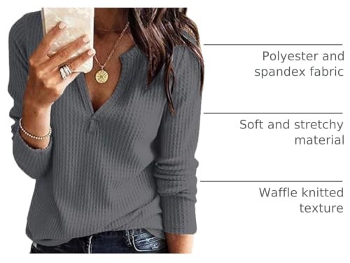 Image of Famulily Womens Long Sleeve Tshirt V Neck Loose Fit Soft Waffle Knit Thermal Tops