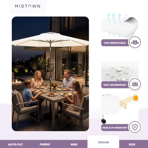 Image of Midtown Umbrellas LED Swilt - 10 Ft Solar LED Patio Umbrella, Ivory Canopy