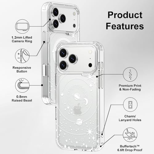 MOSNOVO for iPhone 17 Pro Max Case | Military Grade 6.6ft Drop Tested | Camera Control | Clear with Galaxy Design by MOSNOVO - Image 7