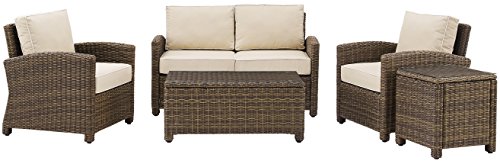 Crosley Furniture Ko70050Wb-Sa Bradenton Outdoor Wicker 5-Piece Seating Set (Loveseat, 2 Arm Chairs, Side & Coffee Table), Weathered Brown With Sand Cushions #TOP1