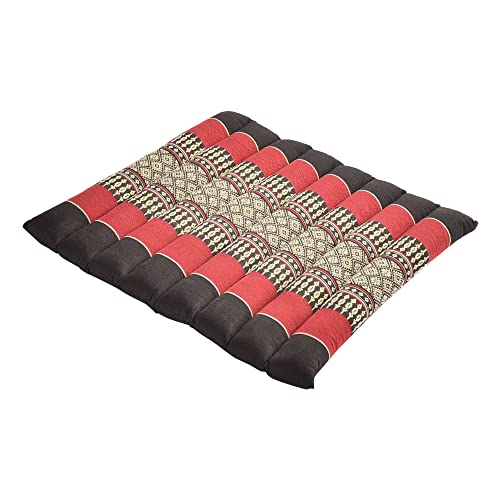 Zafuko Large Rollable Cushion - Black/Red - organic Kapok filling, use rolled or flat for yoga and meditation, lightweight, great car or seat cushion