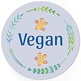 48 runde Design Etiketten - VEGAN - Aufkleber passend für Vegetarisch Hotel Buffet Essen Nahrungsmittel - Motiv: Blau