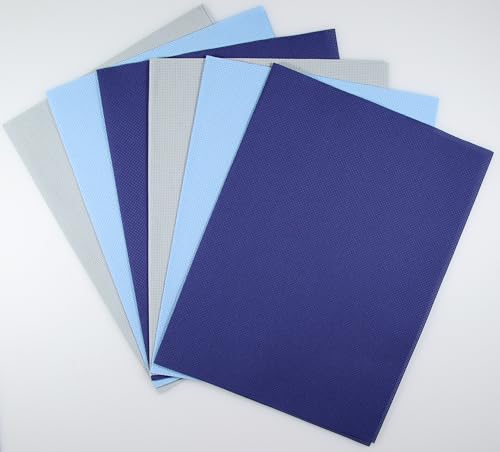 Image of KCS 4 /6 pc of 12 inch x 18 inch 30cmx45cm 16CT Counted Cotton Aida Cloth Cross Stitch Fabric (Sea Foam+Light Blue+Royal Blue, 6 pc)