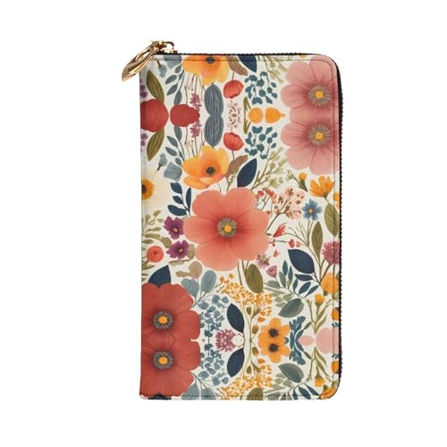 Portefeuille en cuir imprimé floral de luxe long porte-carte chic