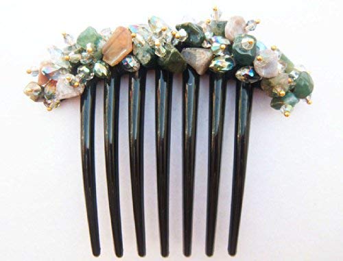 French Twist Hair Comb Ornamented Along The Top Of The Heading With Stone Green. #TOP3