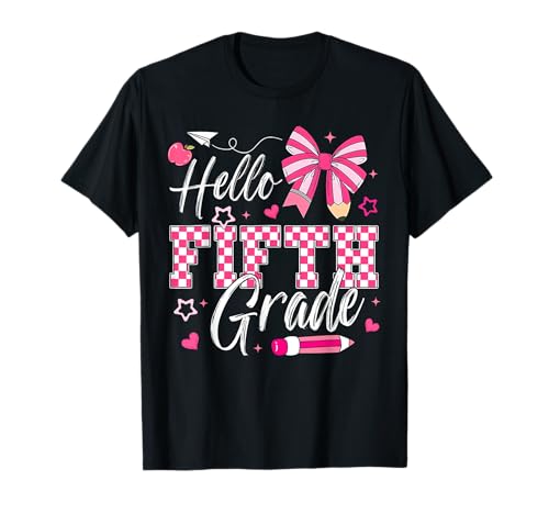 Back to School Hello Fifth Grade Coquette Bow Girl T-Shirt