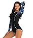 LafyKoly Women's One Piece Long Sleeve Rash Guard UV Protection Printed Surfing Swimsuit Swimwear Bathing Suit (L(US:10-12), Black&Blue)