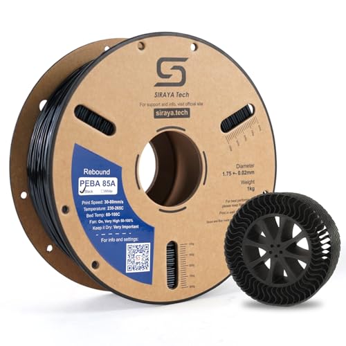 Siraya Tech Rebound PEBA 85A Flexible Filament, The Super TPU | Softer 85A Durometer for High Flexibility | 62% Energy Return, Lightweight, Nylon-Based Durability | 3D Printer Filament (Black, 800g)