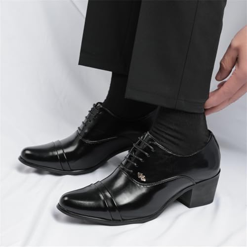 Men's Classic Leather Lace-Up Pointed Toe Chunky Block Heels Dress Oxford Shoes with Medium Heel Retro Low Top Comfort Design Derby Shoes for Wedding Business Work Dating Party Prom Formal4