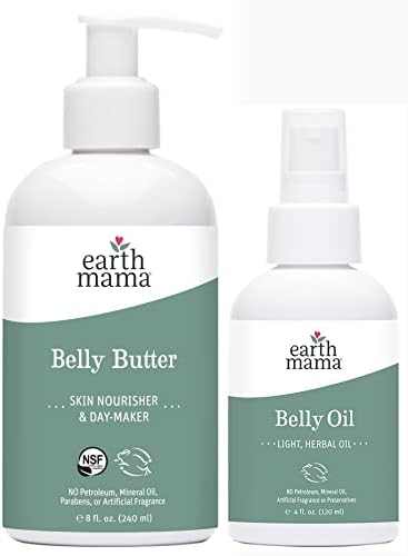 Earth Mama Belly Butter & Belly Oil Bundle for Dry, Stretching Skin | Moisturize + Encourage Skin's Natural Elasticity During Pregnancy & Beyond, 8-Fluid Ounce & 4-Fluid Ounce (Packaging May Vary)